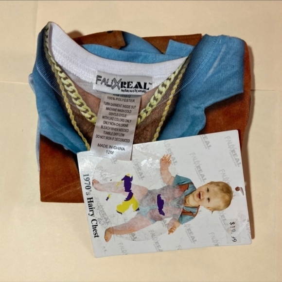 NWT Faux Real 1970's Hairy Chest Hippy One Piece Funny Halloween Costume NEW - Picture 3 of 5